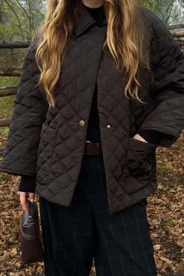 Kahverengi Kapitone Şallı Mont - 0762