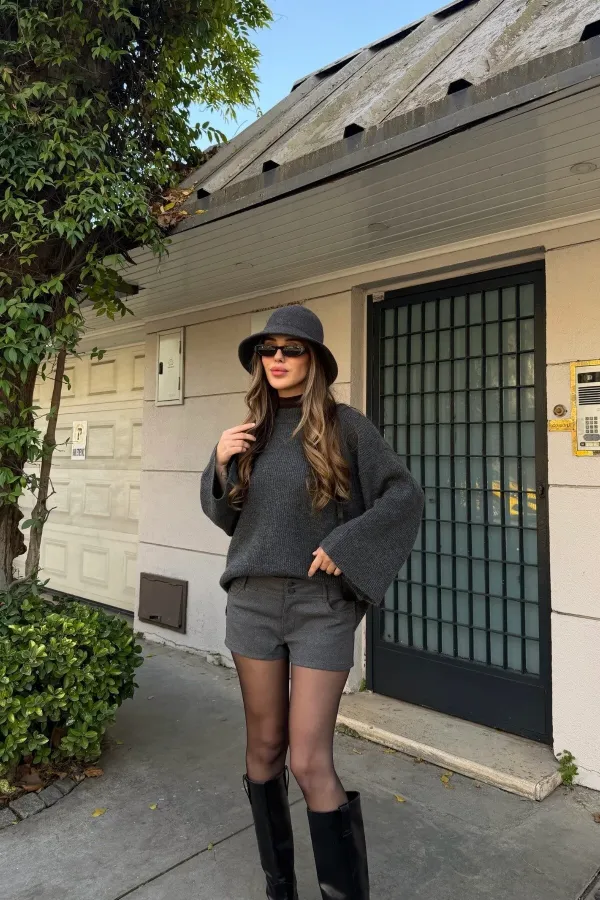 Pull oversize en velours côtelé anthracite - 26808