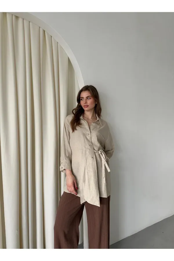 Chemise à ceinture boutonnée croisée 100% coton naturel