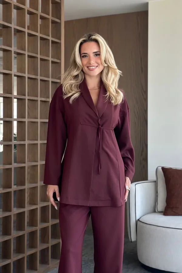 Ensemble chemisier et pantalon bordeaux - 8767