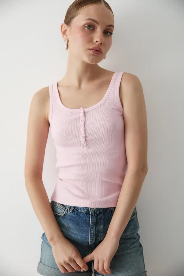 Pembe Önden Düğmeli Atlet - 251001