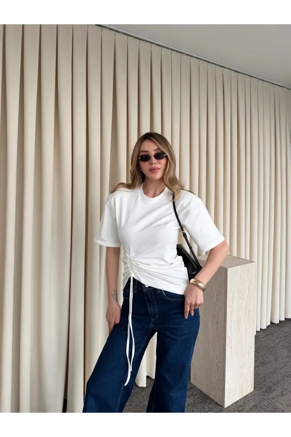 Açık Ekru Yandan Büzgülü Bluz - ÖB261025