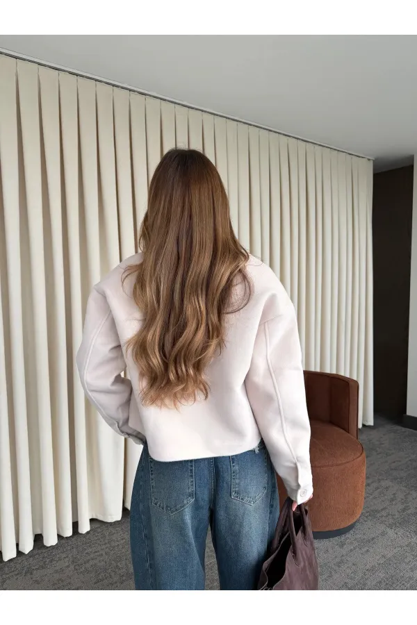 Stone Embellished Suede Jacket with Zipper - 00664