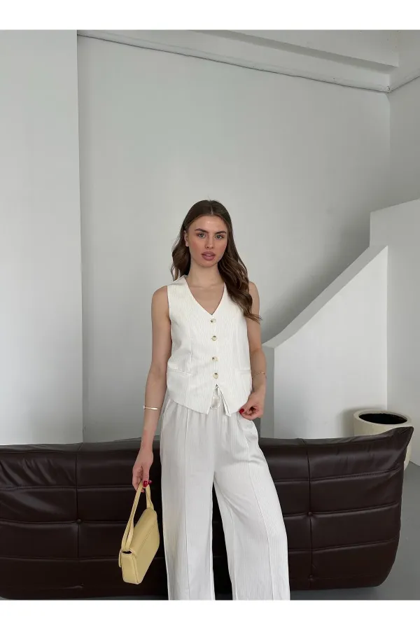 Ensemble gilet et pantalon à rayures blanches - 8555