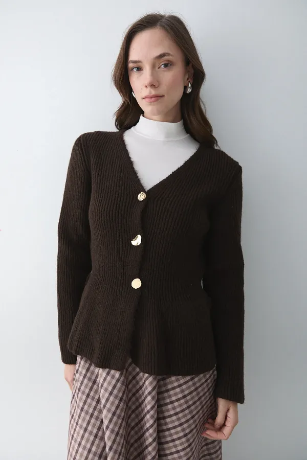 Gilet plissé marron à 3 boutons - 251065