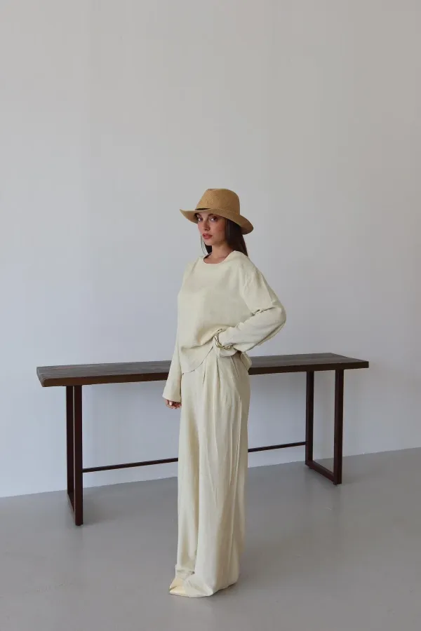 Ensemble chemisier et pantalon jaune Marisol