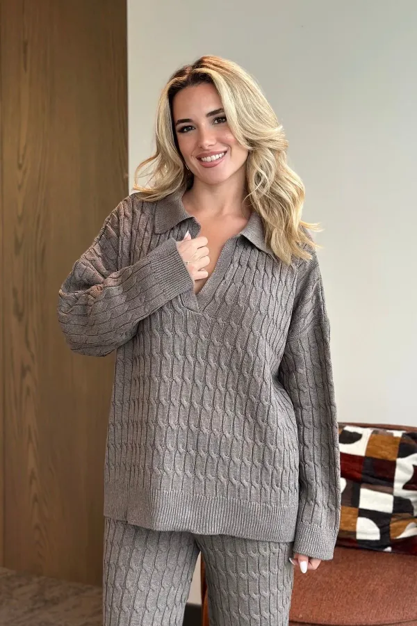 Ensemble pull en maille marron - 98074