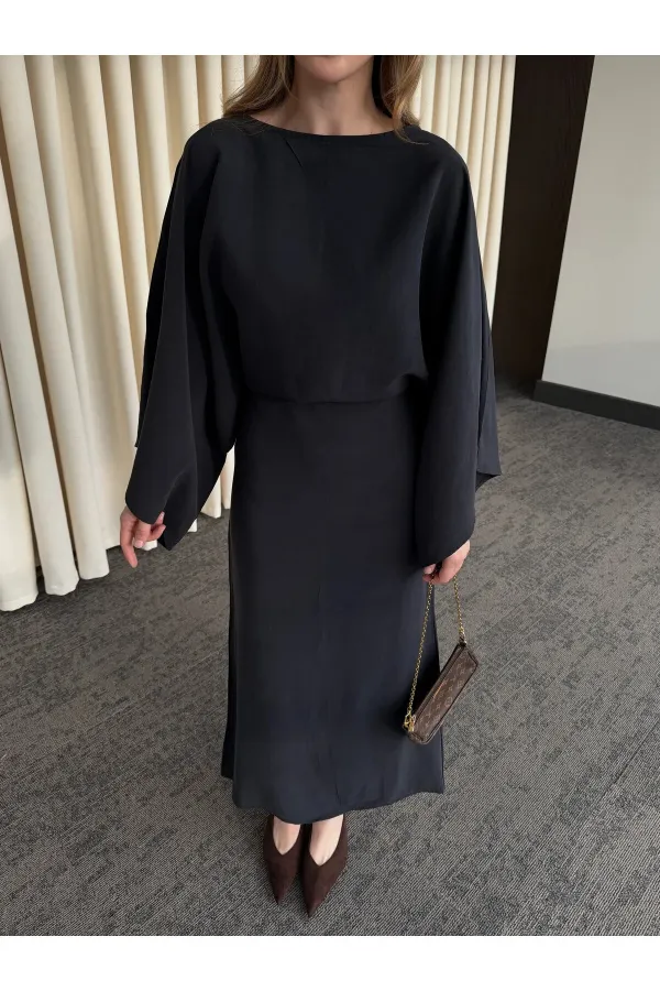 Black Batwing Sleeve Modal Dress - 5000 Black Batwing Sleeve Modal Dress - 5000