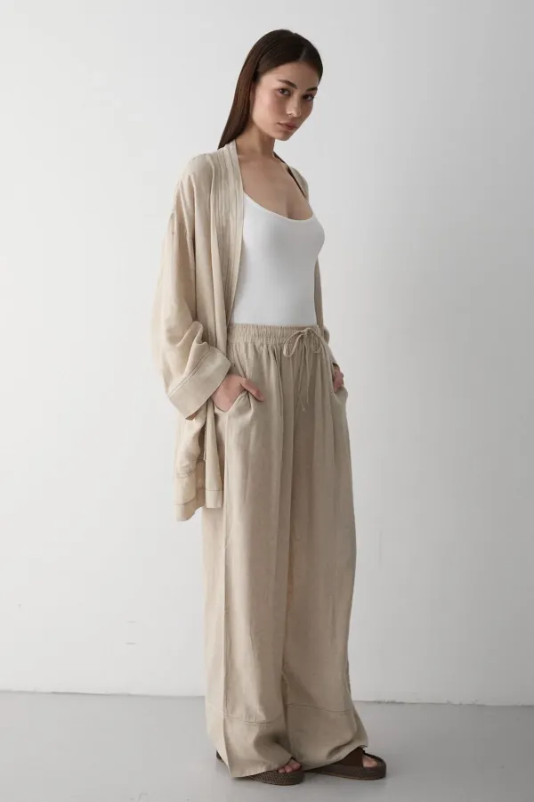 Ensemble kimono 100 % coton naturel avec poches et ceinture - 8491