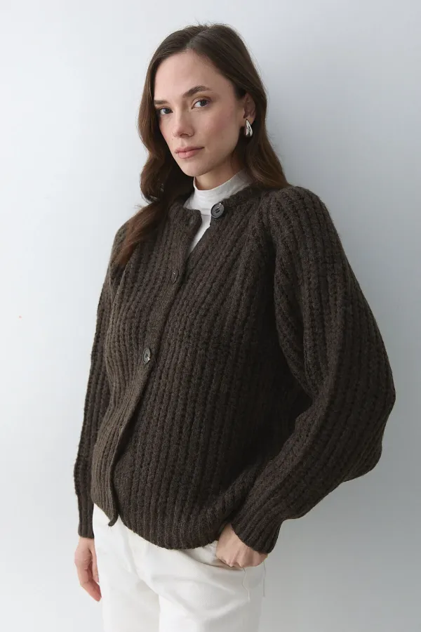 Gilet 5 boutons couleur café chiné - 251061