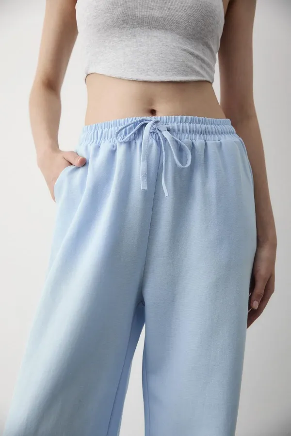 Blue Wide Leg Trousers with Elastic Waistband Blue Wide Leg Trousers with Elastic Waistband