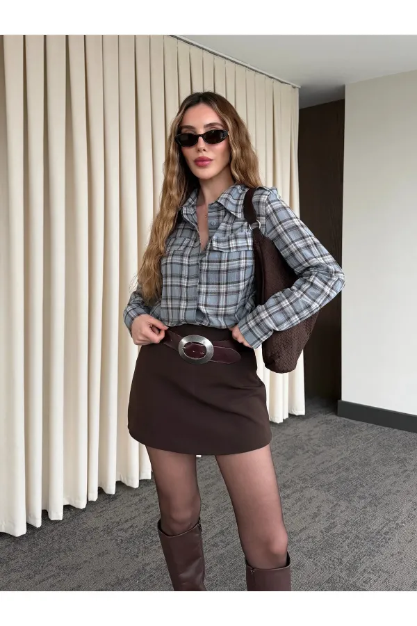 Mavi Kahverengi Cep Kapaklı Gömlek - 508