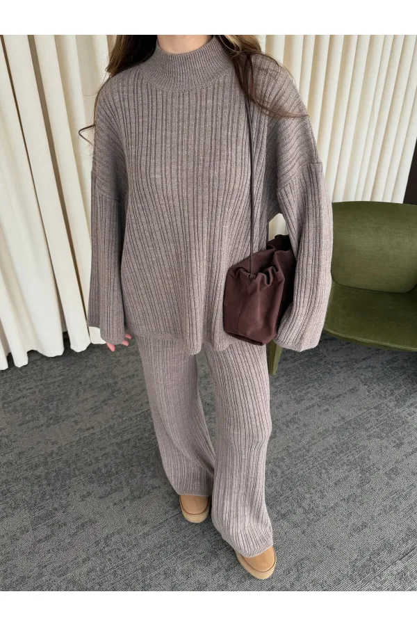 Ensemble pull en maille vison - 98078