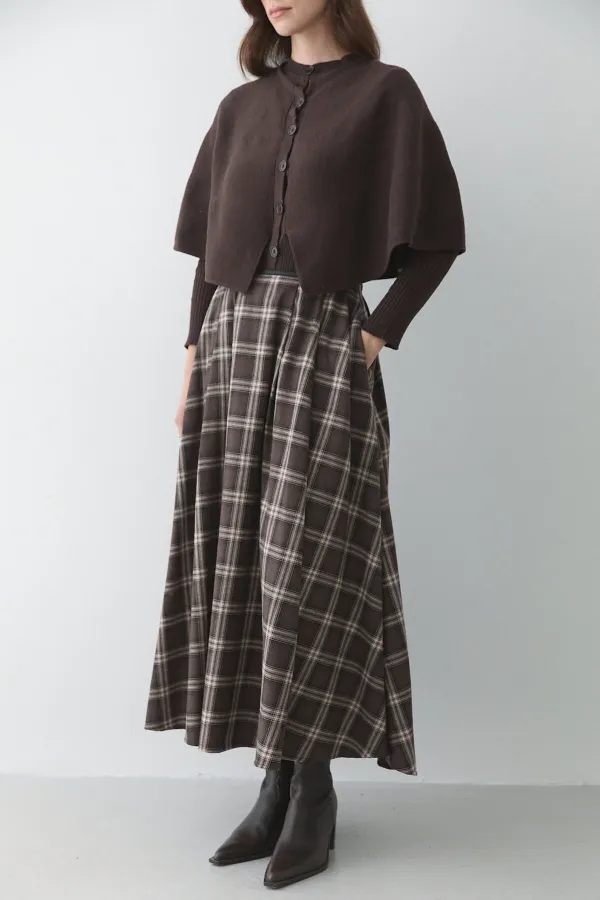 Brown Plaid Skirt with Leather Trim - 4977