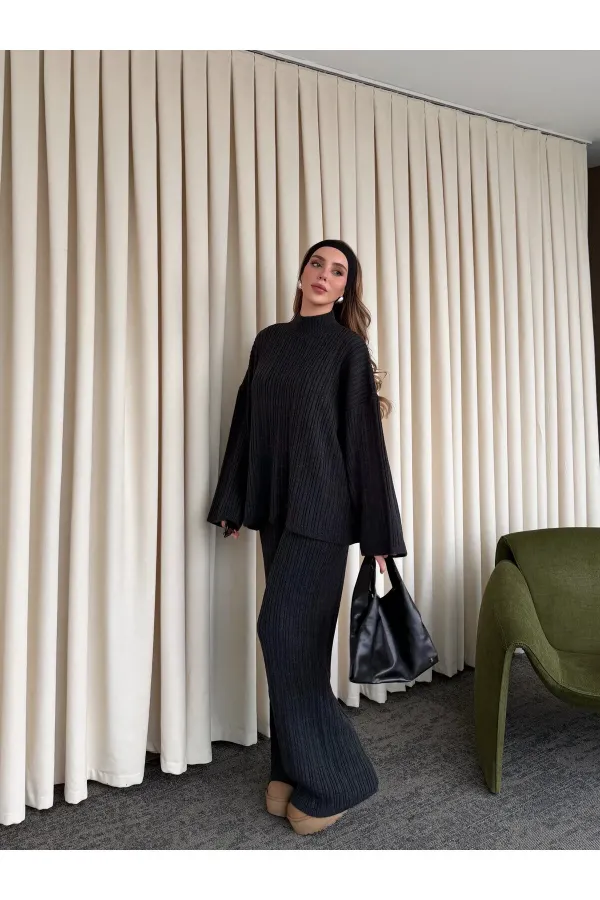 Ensemble pull en maille anthracite - 98078