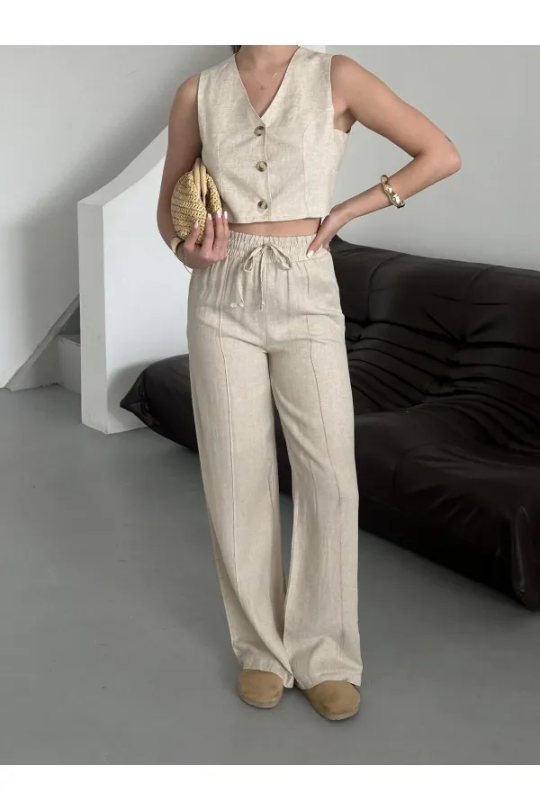 Taş %100 Keten Palazzo Pantolon