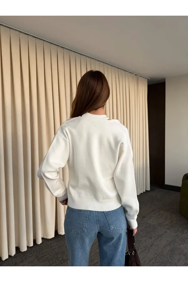 Ekru İkili V Yaka Kazak - 251206