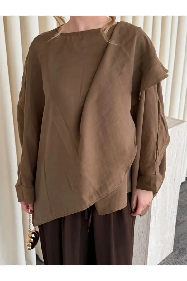 Brown Flowy Cape Poncho - 0901