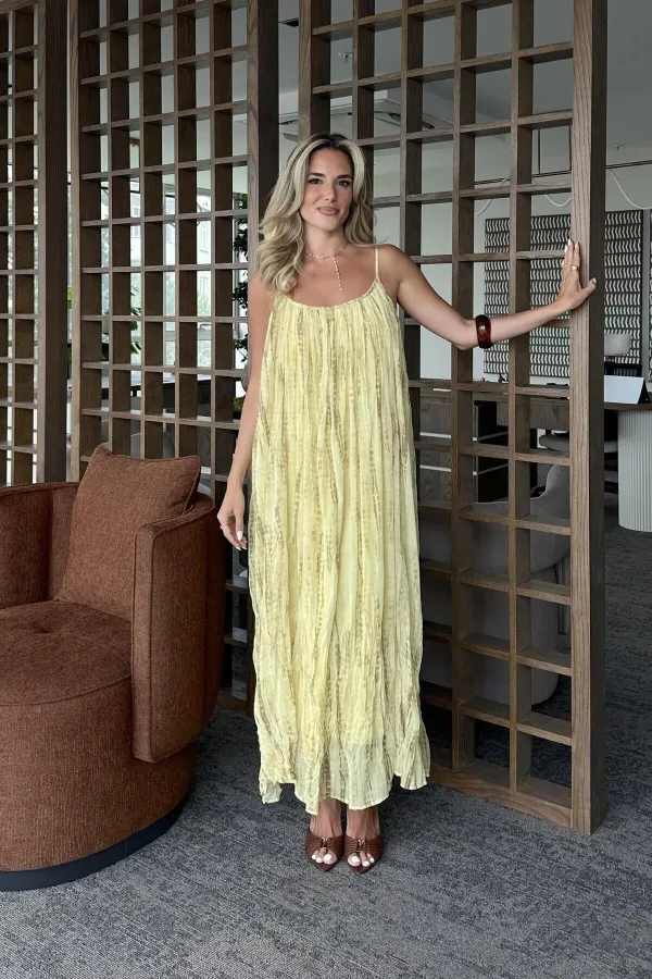 Sarı Renk Geçişli Elbise