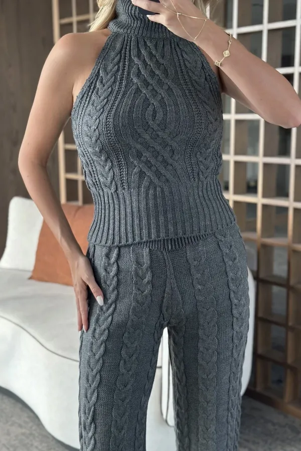 Ensemble chemisier sans manches et pantalon anthracite - 3009