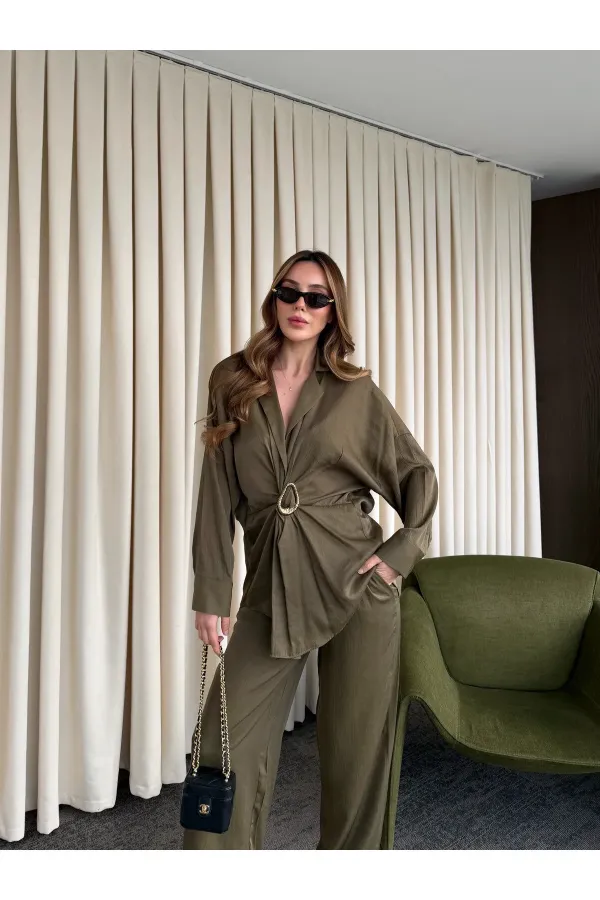 Khaki Buckled Shirt and Trousers Set - 51240 Khaki Buckled Shirt and Trousers Set - 51240