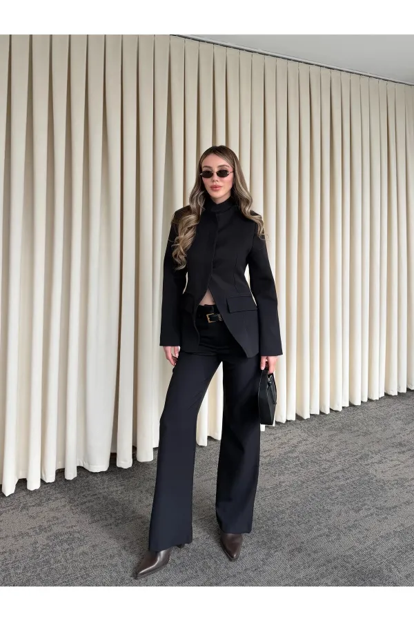 Siyah Hakim Yaka Ceket Pantolon Takım - 7100