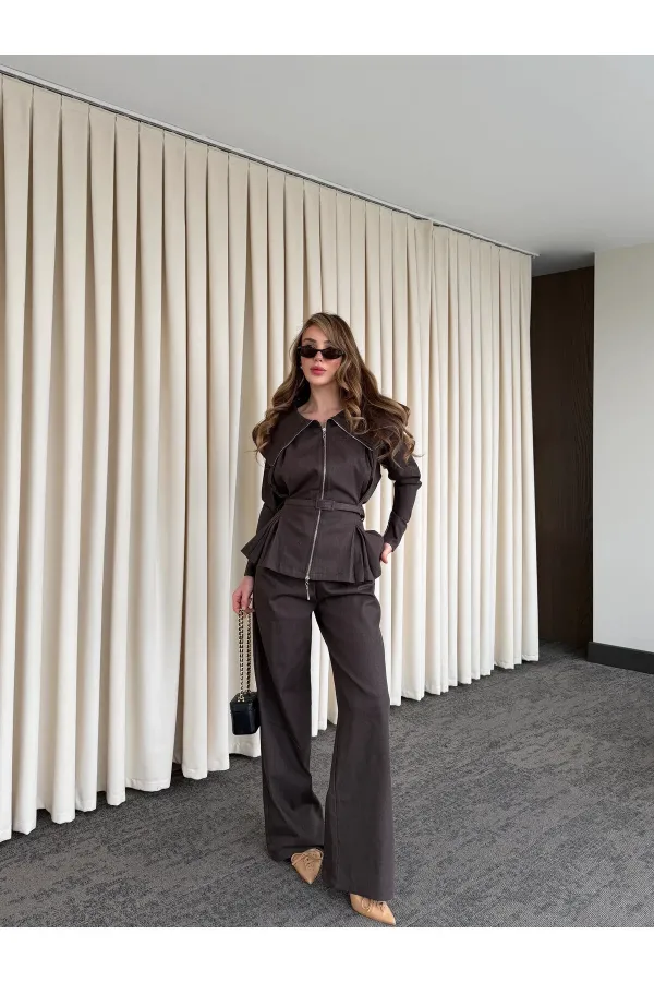 Brown Designer Denim Suit - 8002