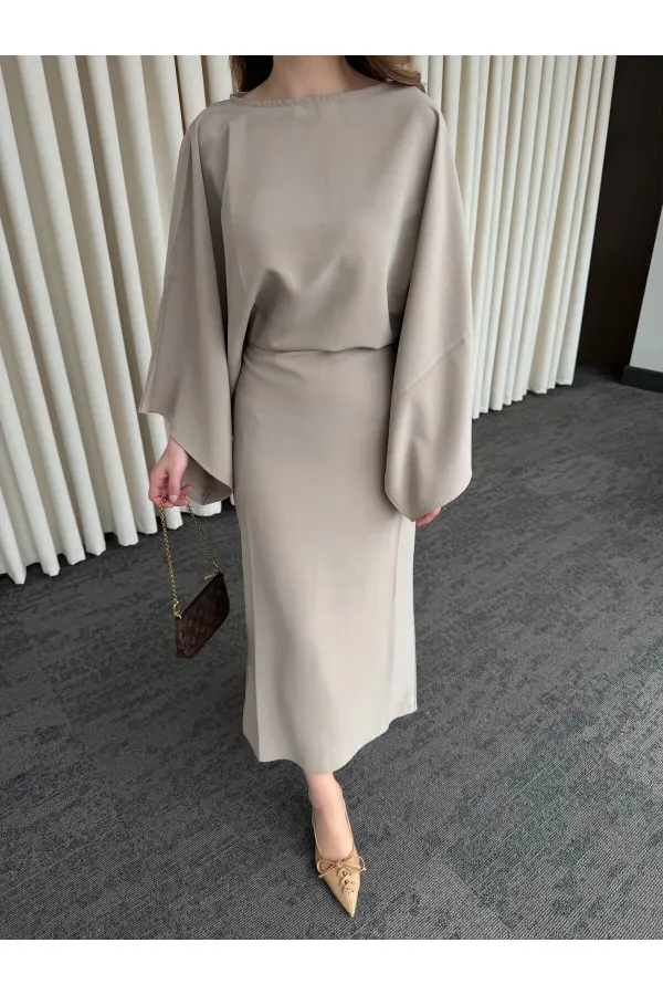 Vizon Yarasa Kol Modal Elbise - 5000