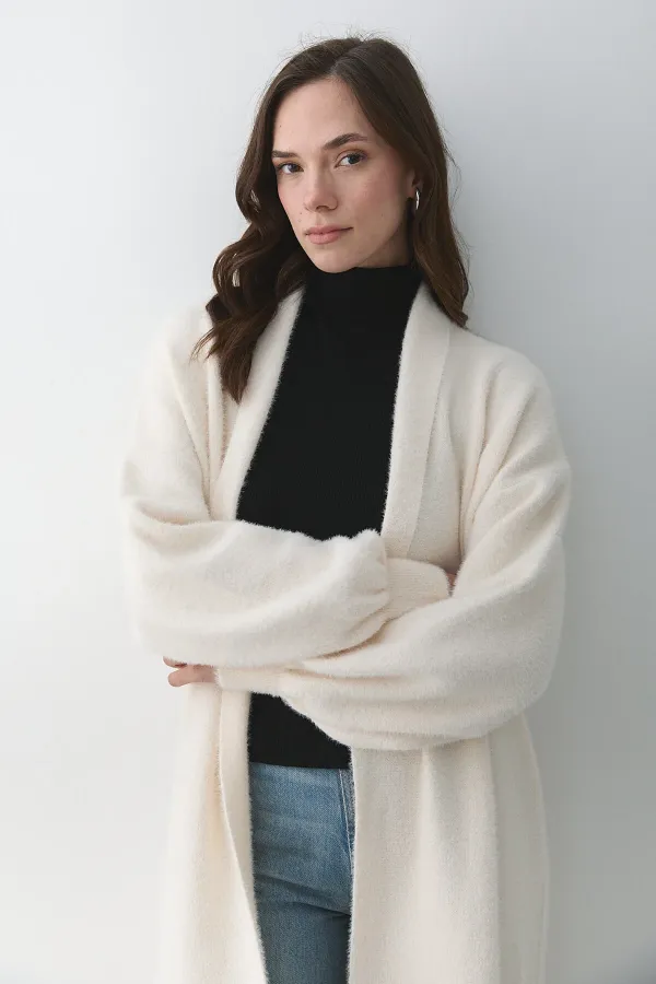 Gilet long en maille crème - 251015