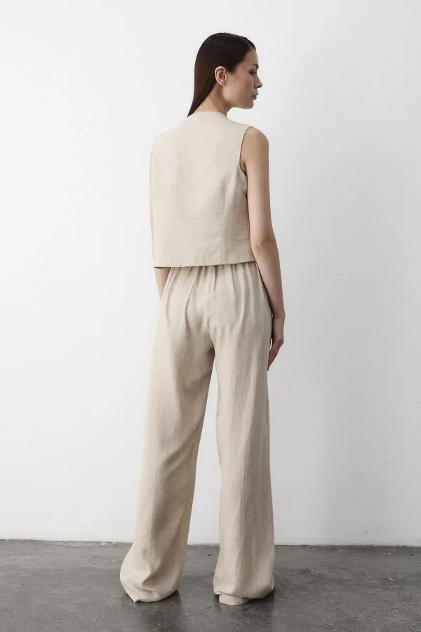 Ensemble 3 pièces en mousseline naturelle avec gilet