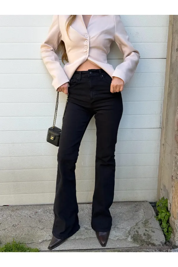 Siyah İspanyol Paça Jean - 2106