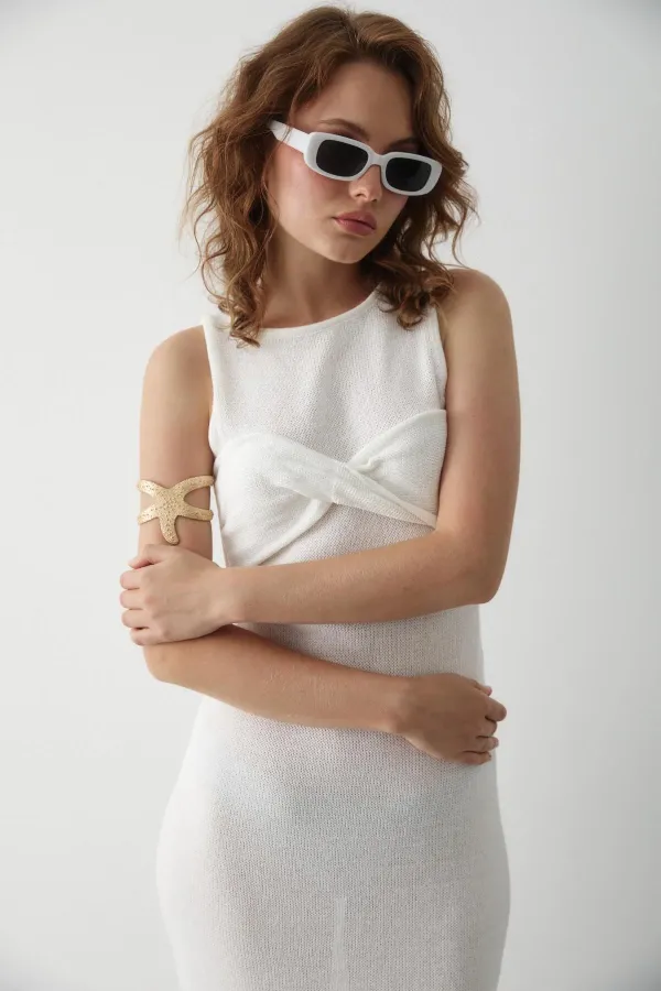White Dress with Front Twist Detail