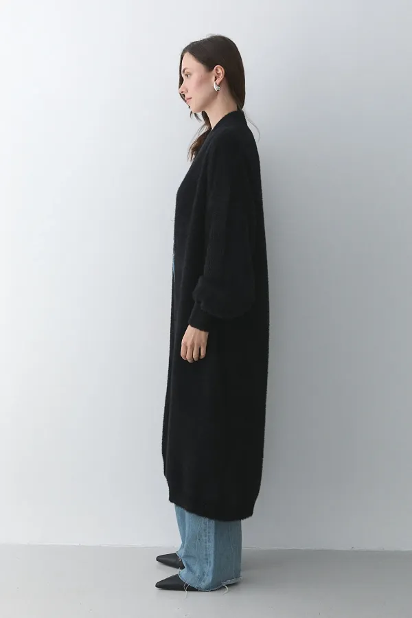 Gilet long noir en maille - 251015