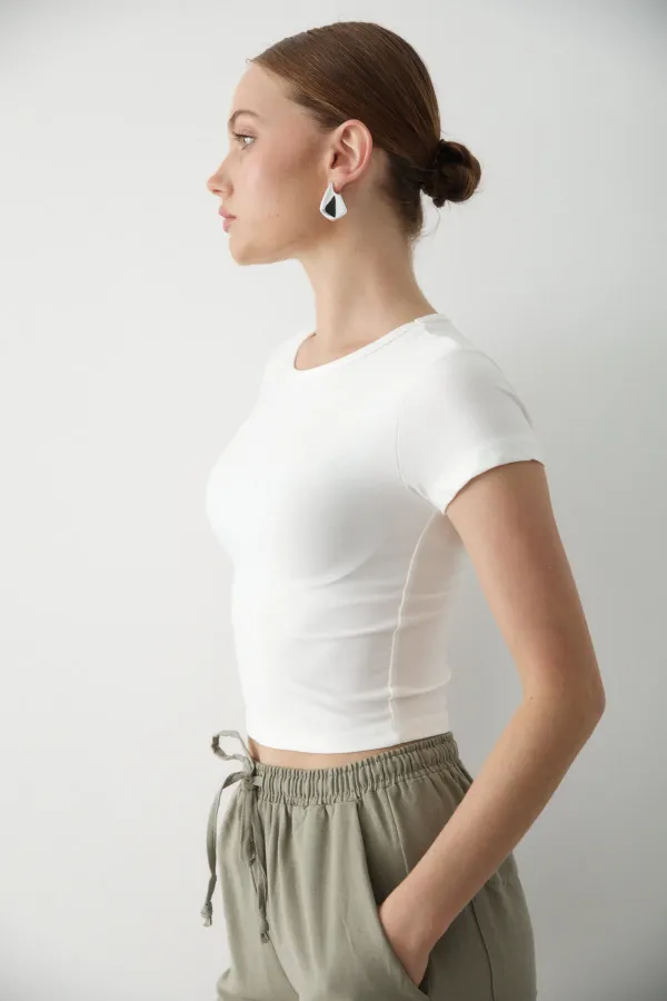 Beyaz Crop Bluz - 1182