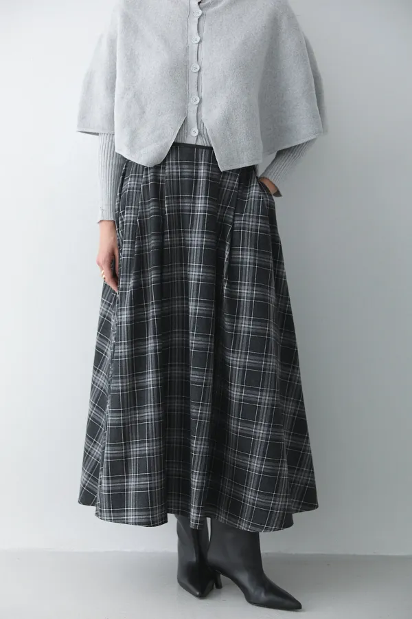 Anthracite Grey Plaid Skirt with Leather Trim - 4977 Anthracite Grey Plaid Skirt with Leather Trim - 4977