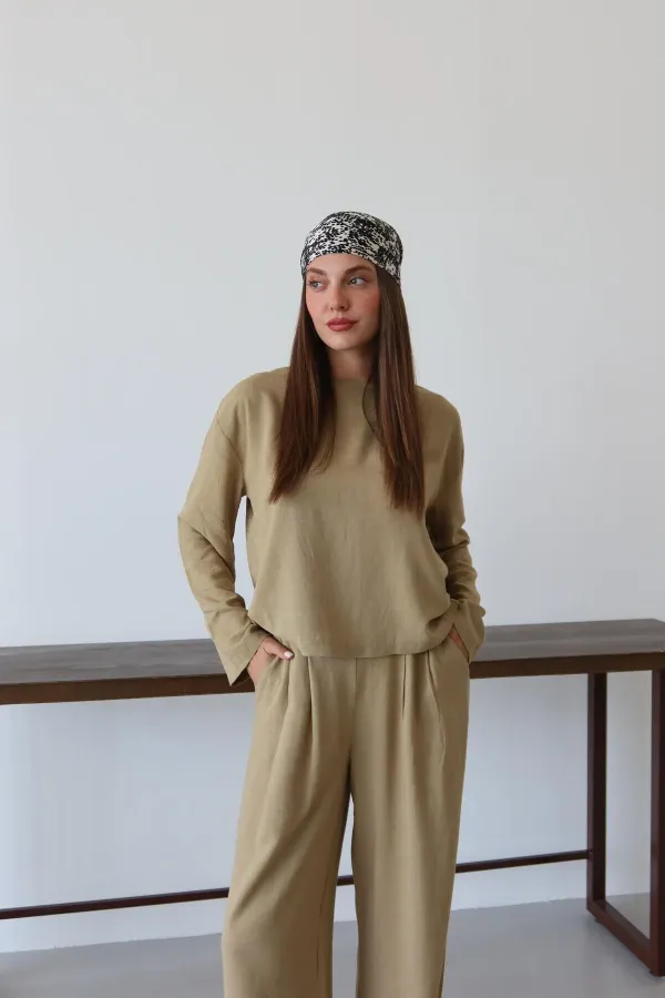 Ensemble chemisier et pantalon kaki Marisol