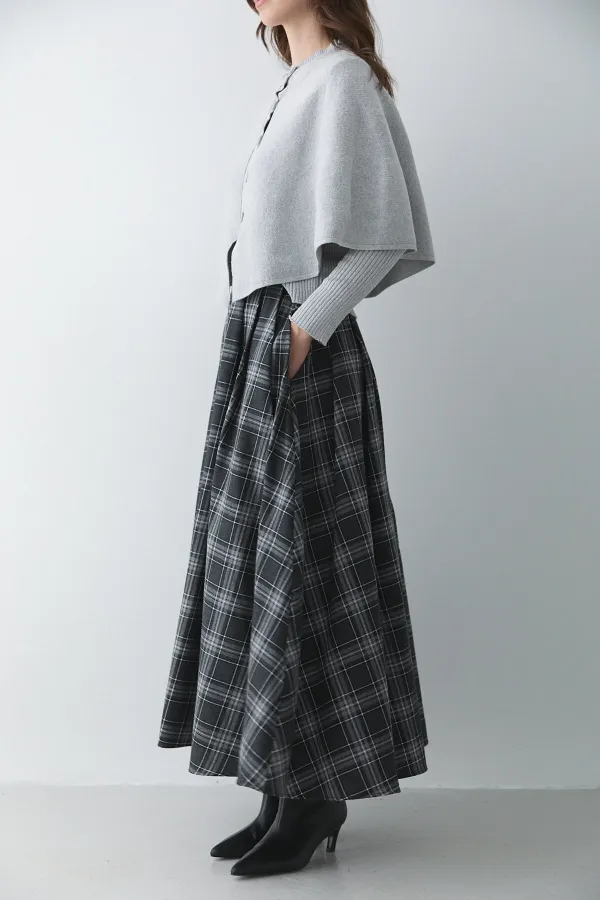 Anthracite Grey Plaid Skirt with Leather Trim - 4977 Anthracite Grey Plaid Skirt with Leather Trim - 4977