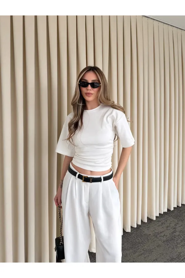 Light Off-White Side Draped Bodysuit - 261003