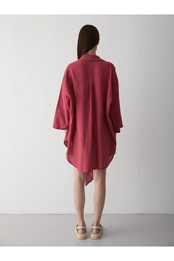 Burgundy Flam Linen Kimono Shirt