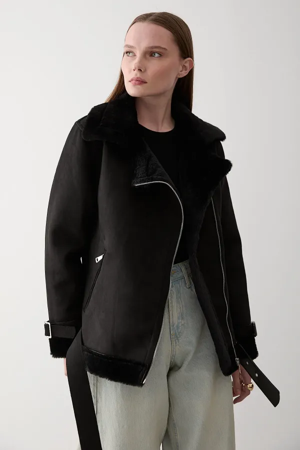 Black Fur-Lined Coat Black Fur-Lined Coat