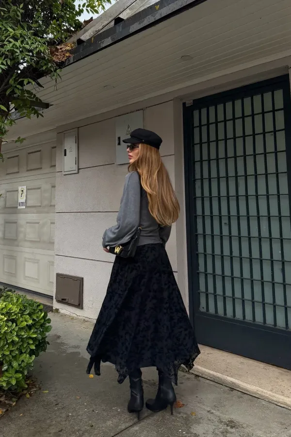 Black Patterned Skirt - 251125