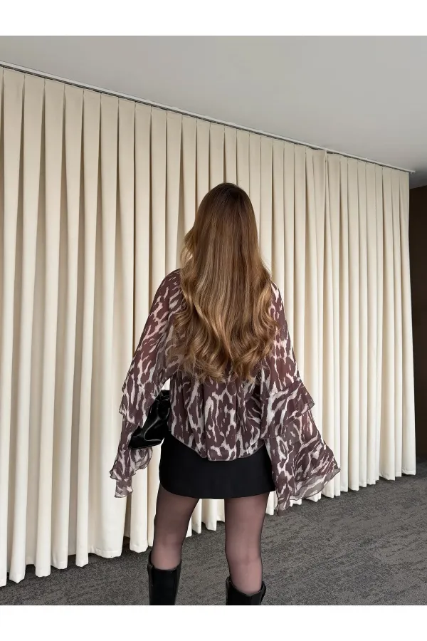 Chemisier en mousseline marron à nouer - 5024