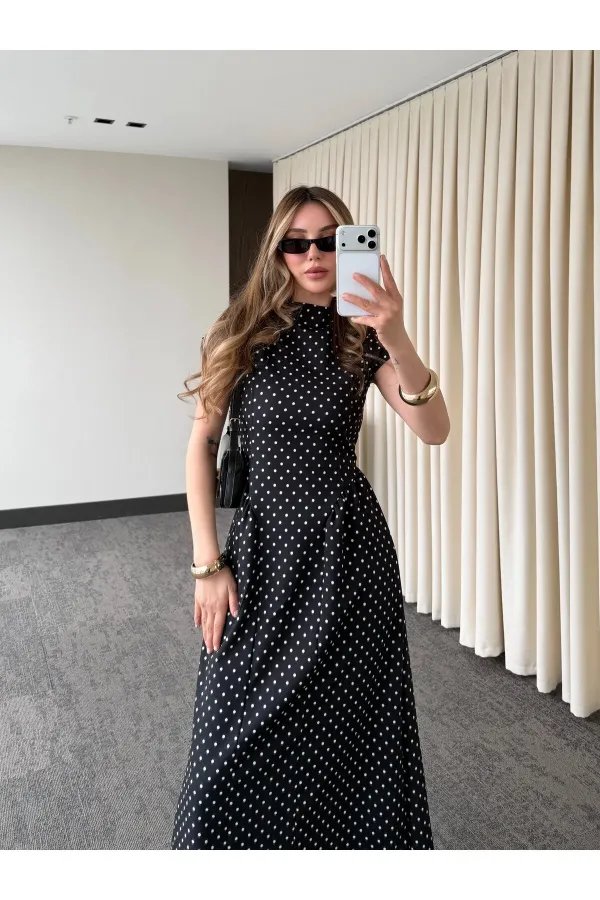 Robe longue noire à pois - 5092