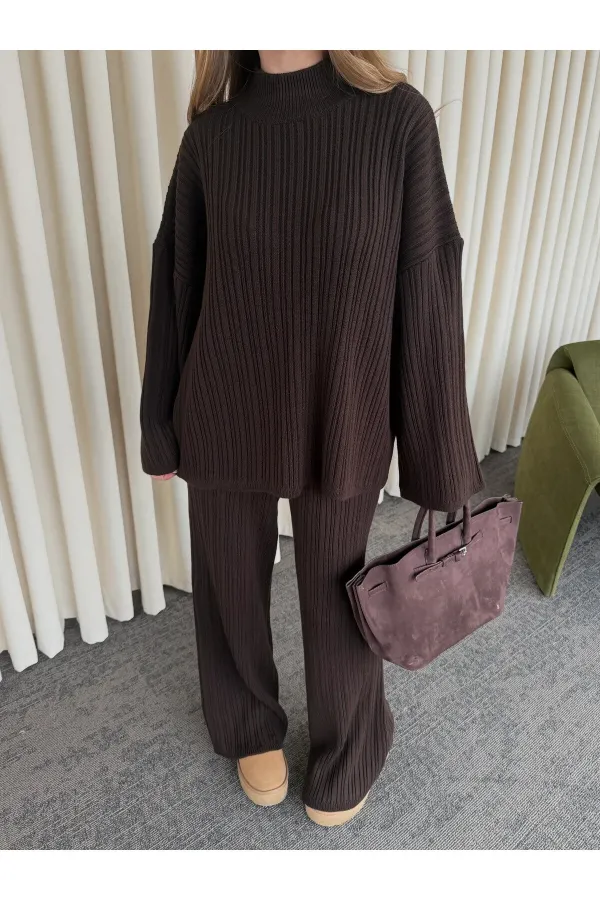 Ensemble pull en maille marron - 98078