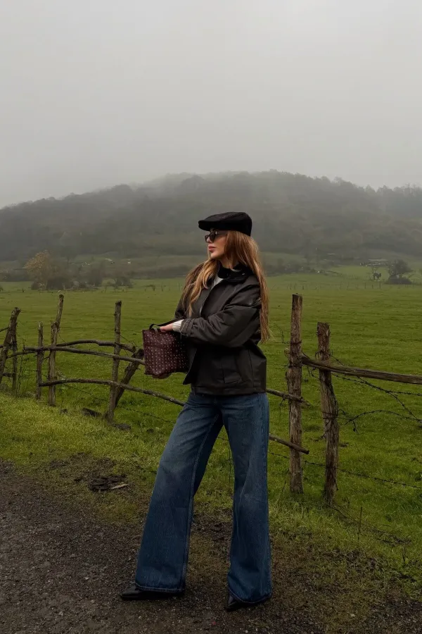 Veste marron à poches et col en velours - 5124