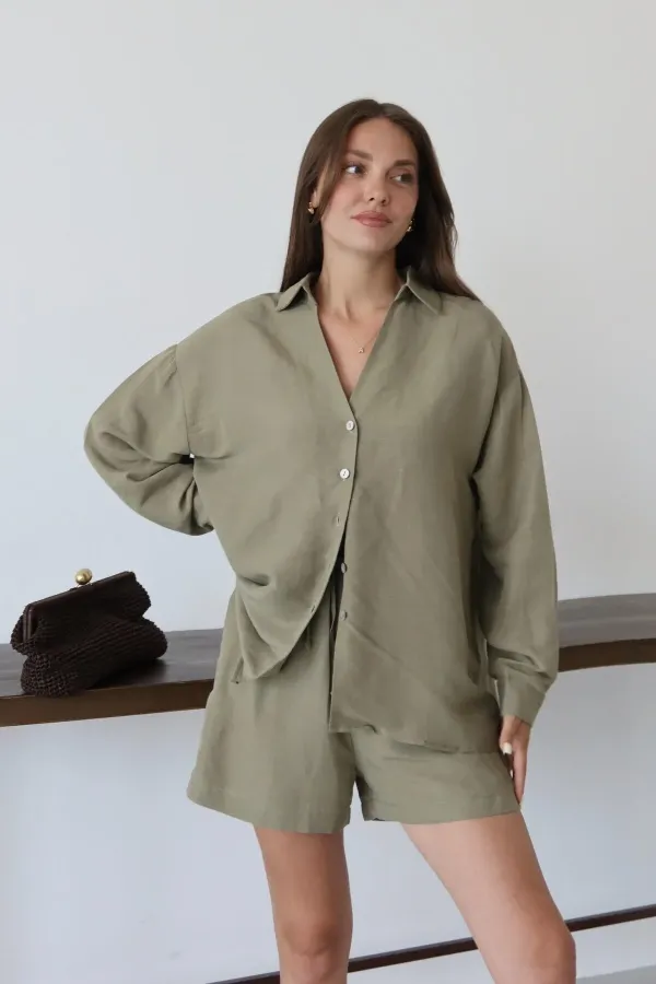 Haki Lorita Gömlek Şort Takım
