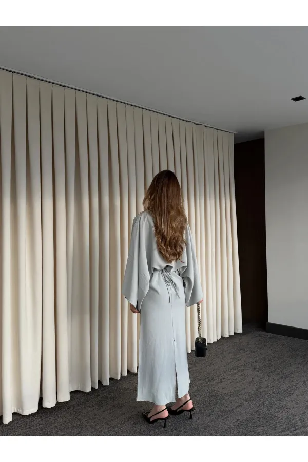 Gri Yarasa Kol Modal Elbise - 5000