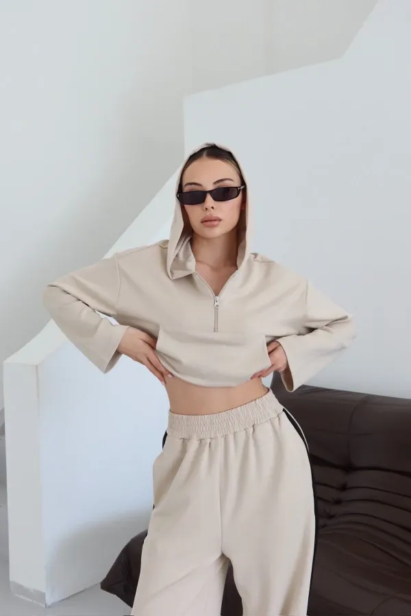 Stone Hooded Trimmed Set - 8569