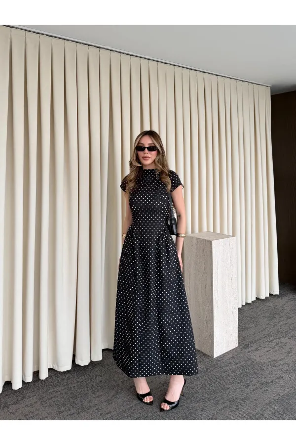 Robe longue noire à pois - 5092