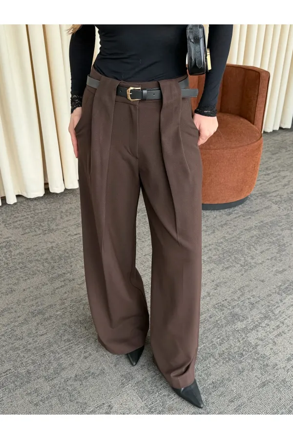 Kahverengi Kemerli Tasarım Pantolon - 251032